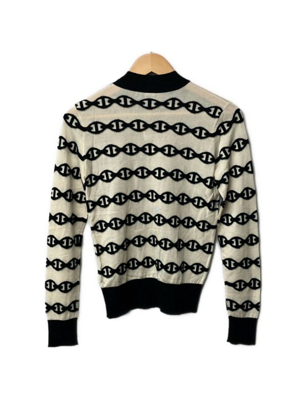 Hermes Long Sleeve Sweater 36 S Ivory Black Chaine D'ancre - Picture 2 of 5